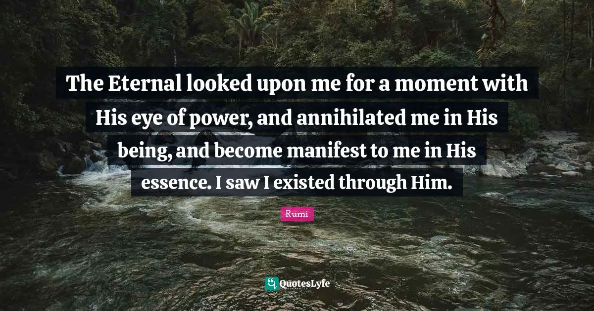 The Eternal looked upon me for a moment with His eye of power, and annihilated me in His being, and become manifest to me in His essence. I saw I existed through Him.
