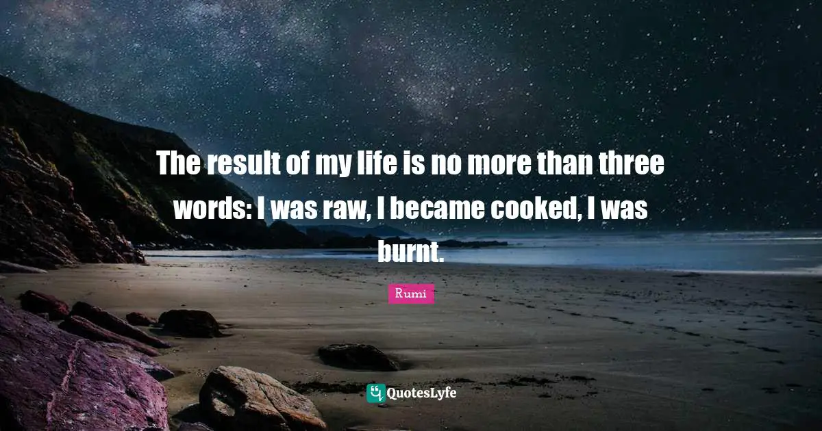 The result of my life is no more than three words: I was raw, I became cooked, I was burnt.