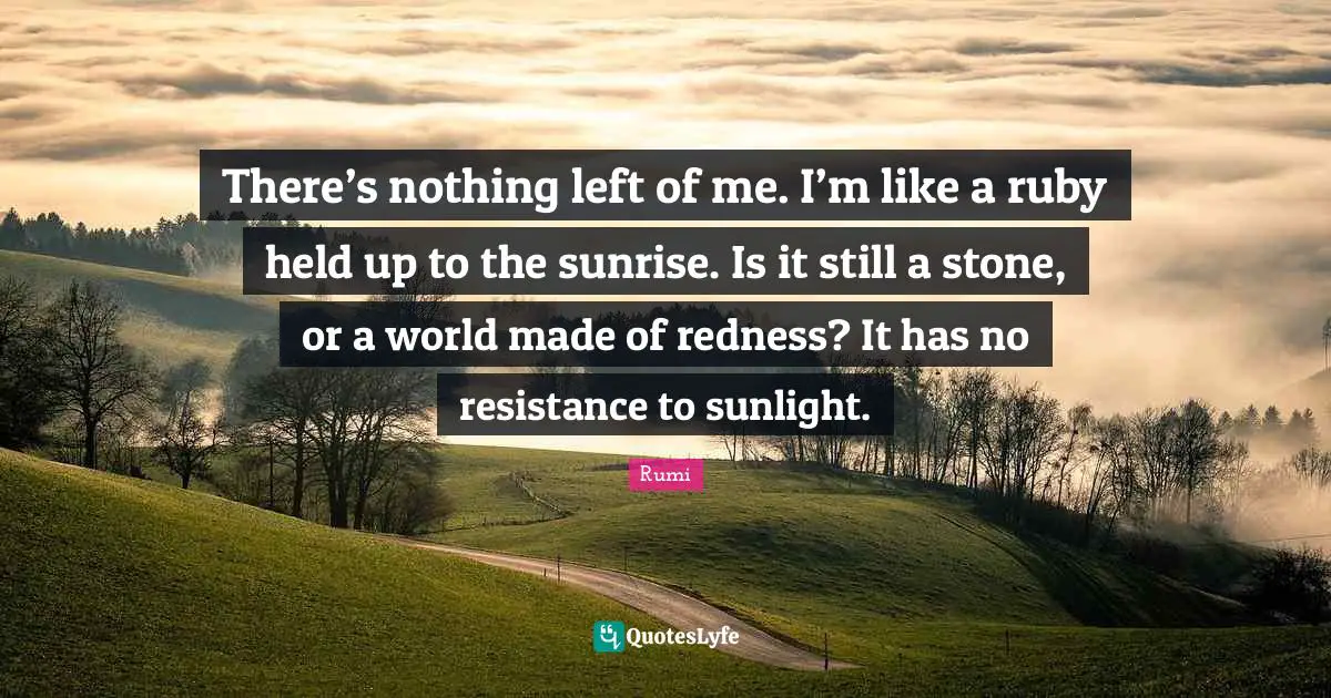 Sunlight Quotes: "There’s nothing left of me. I’m like a ruby held up to the sunrise. Is it still a stone, or a world made of redness? It has no resistance to sunlight."