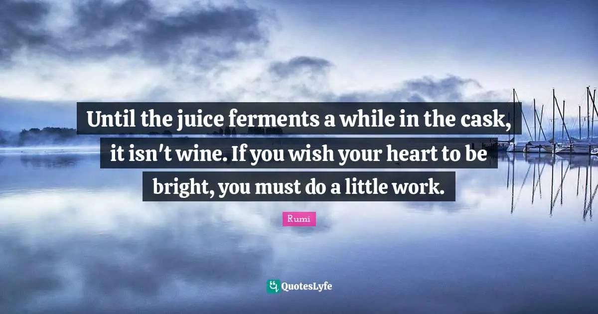 Until the juice ferments a while in the cask, it isn't wine. If you wish your heart to be bright, you must do a little work.