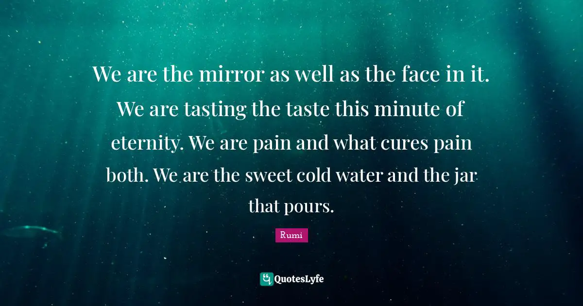 We are the mirror as well as the face in it. We are tasting the taste this minute of eternity. We are pain and what cures pain both. We are the sweet cold water and the jar that pours.