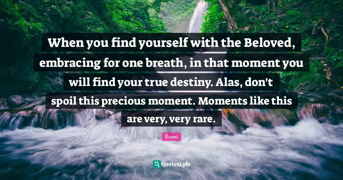 When you find yourself with the Beloved, embracing for one breath, in that moment you will find your true destiny. Alas, don't spoil this precious moment. Moments like this are very, very rare.