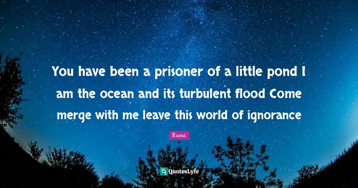 Flood Quotes: "You have been a prisoner of a little pond I am the ocean and its turbulent flood Come merge with me leave this world of ignorance"