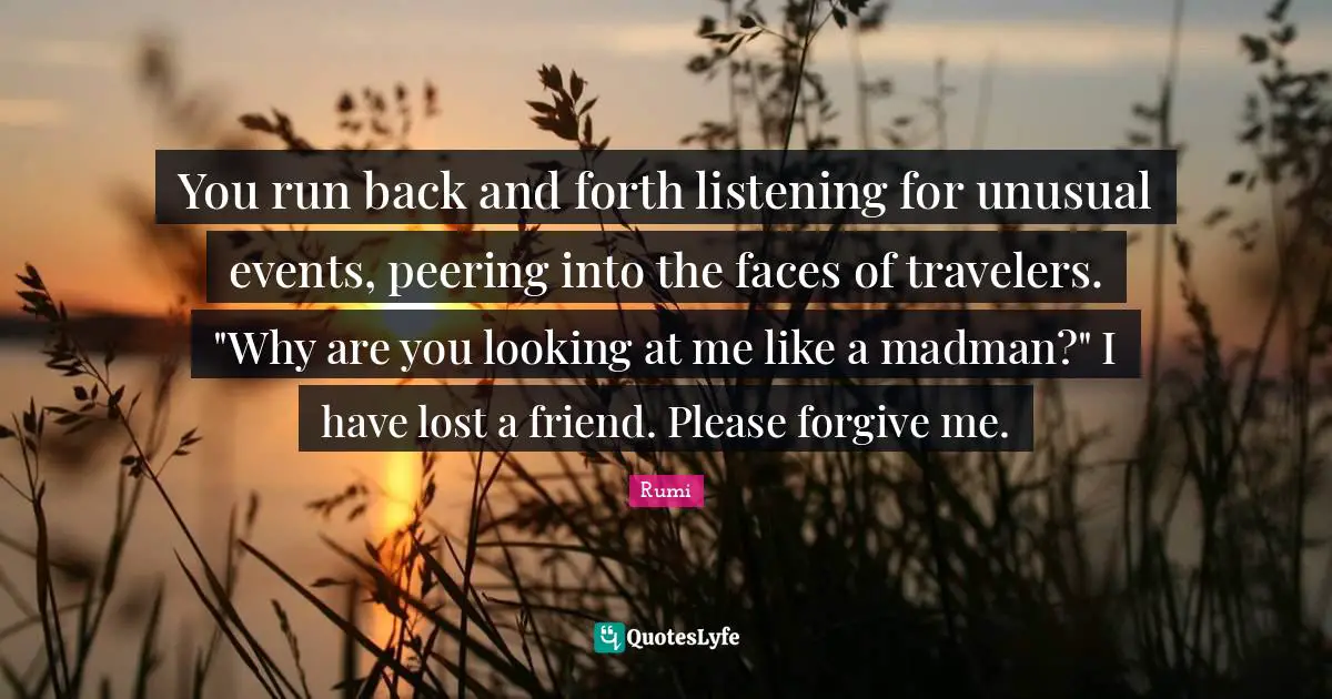 Back And Forth Quotes: "You run back and forth listening for unusual events, peering into the faces of travelers. "Why are you looking at me like a madman?" I have lost a friend. Please forgive me."