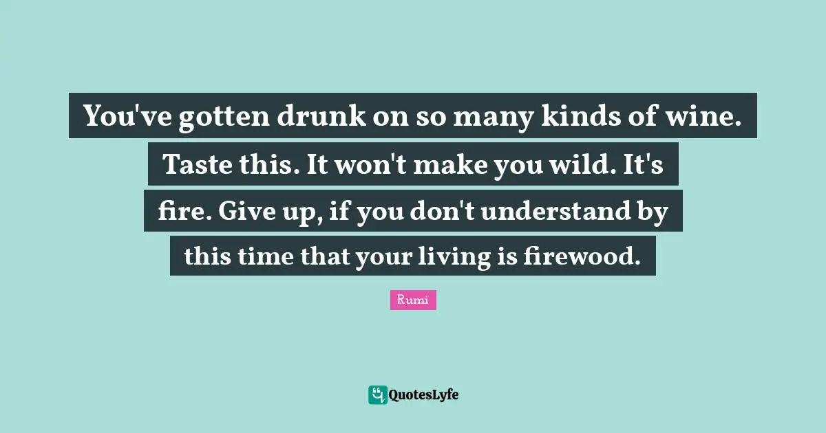 You've gotten drunk on so many kinds of wine. Taste this. It won't make you wild. It's fire. Give up, if you don't understand by this time that your living is firewood.