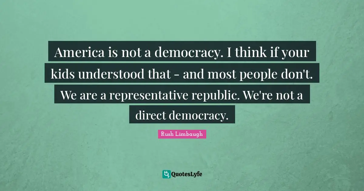 America is not a democracy. I think if your kids understood that - and most people don't. We are a representative republic. We're not a direct democracy.