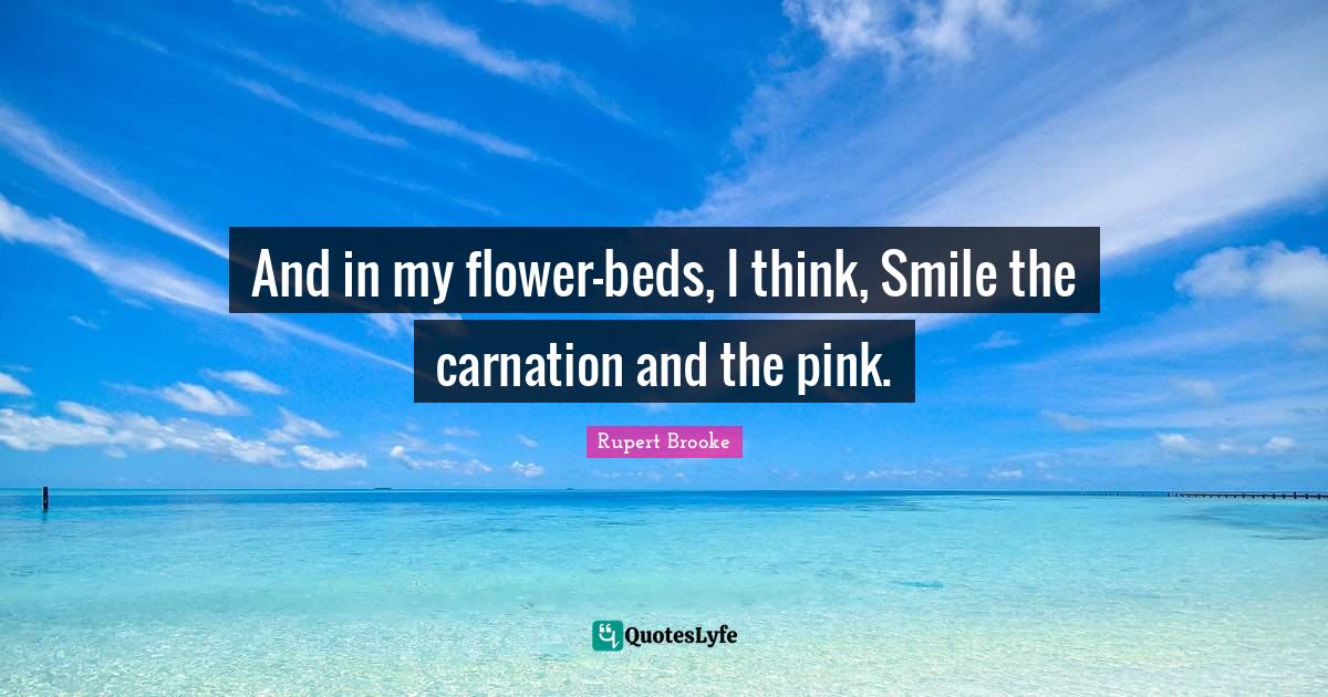 And in my flowerbeds, I think, Smile the carnation and the pink.... Quote by Rupert Brooke