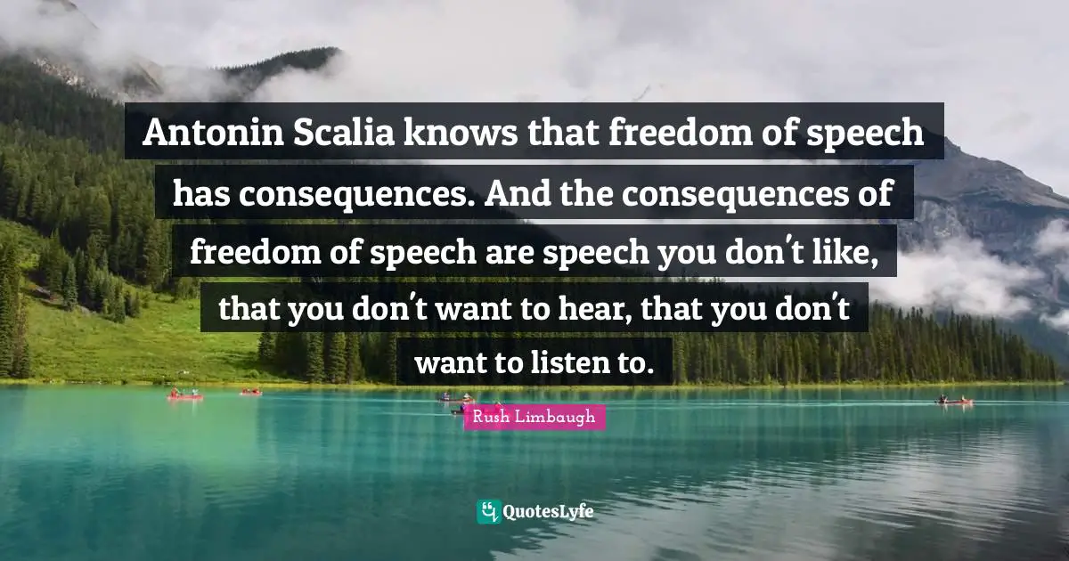 Antonin Scalia knows that freedom of speech has consequences. And the consequences of freedom of speech are speech you don't like, that you don't want to hear, that you don't want to listen to.