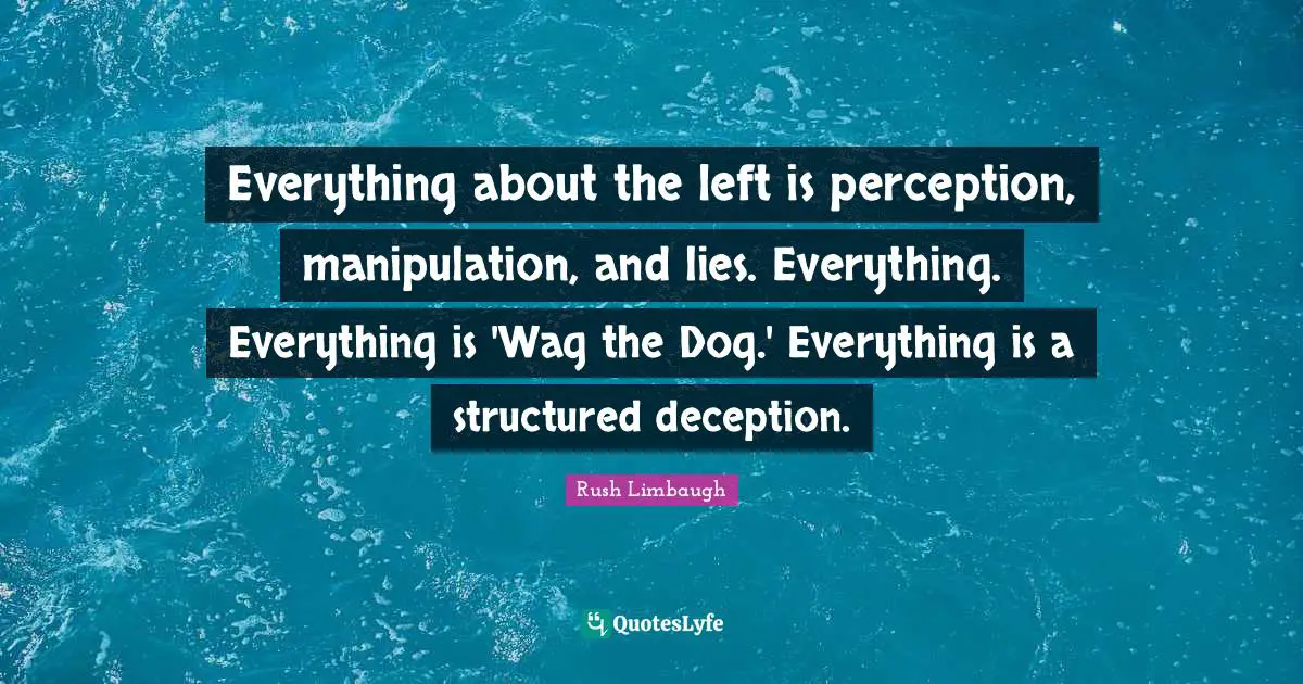 Everything about the left is perception, manipulation, and lies. Everything. Everything is 'Wag the Dog.' Everything is a structured deception.