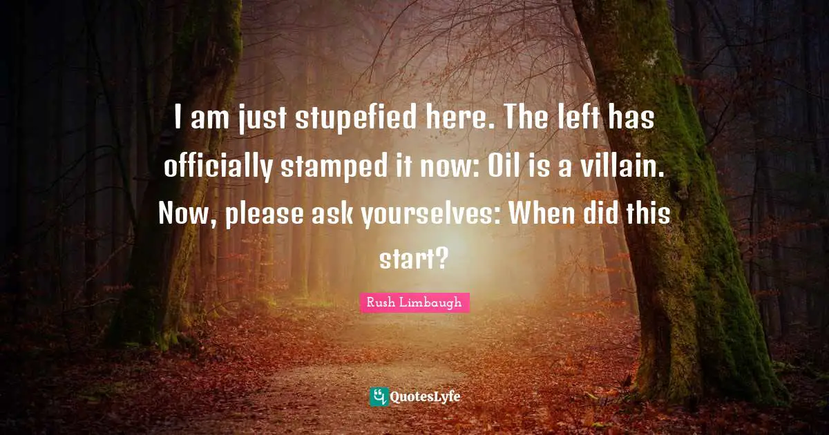 I am just stupefied here. The left has officially stamped it now: Oil is a villain. Now, please ask yourselves: When did this start?