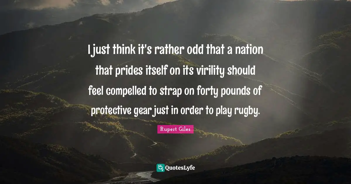 I just think it's rather odd that a nation that prides itself on its virility should feel compelled to strap on forty pounds of protective gear just in order to play rugby.