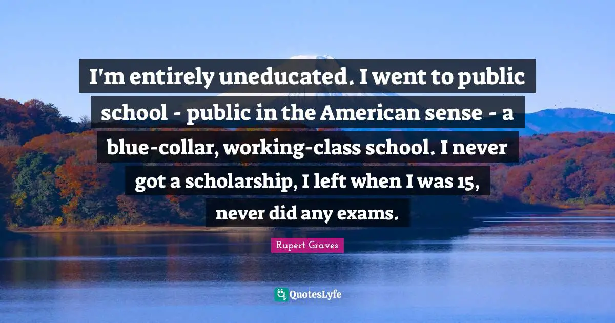 I'm entirely uneducated. I went to public school - public in the American sense - a blue-collar, working-class school. I never got a scholarship, I left when I was 15, never did any exams.