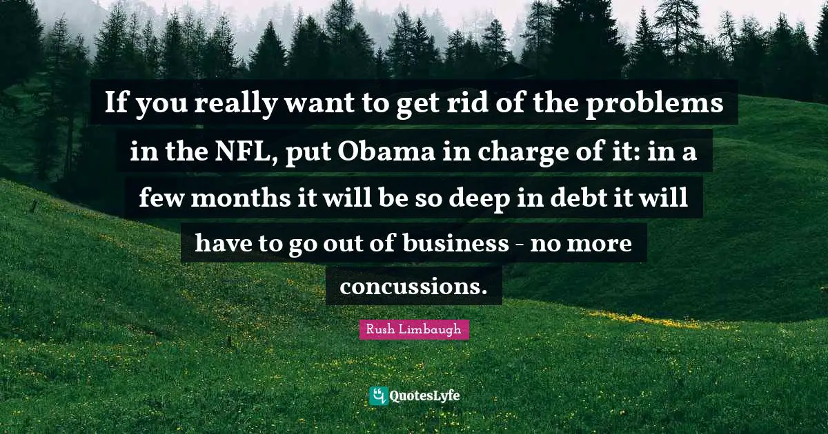 If you really want to get rid of the problems in the NFL, put Obama in charge of it: in a few months it will be so deep in debt it will have to go out of business - no more concussions.