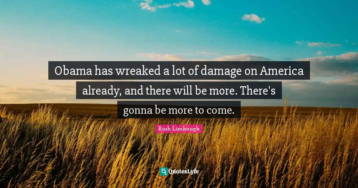 Obama has wreaked a lot of damage on America already, and there will be more. There's gonna be more to come.