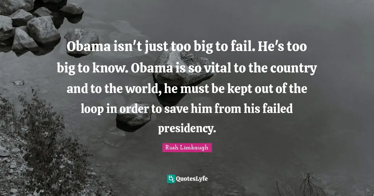 Obama isn't just too big to fail. He's too big to know. Obama is so vital to the country and to the world, he must be kept out of the loop in order to save him from his failed presidency.