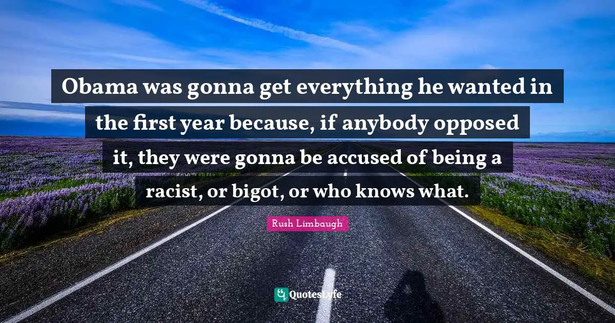 Obama was gonna get everything he wanted in the first year because, if anybody opposed it, they were gonna be accused of being a racist, or bigot, or who knows what.