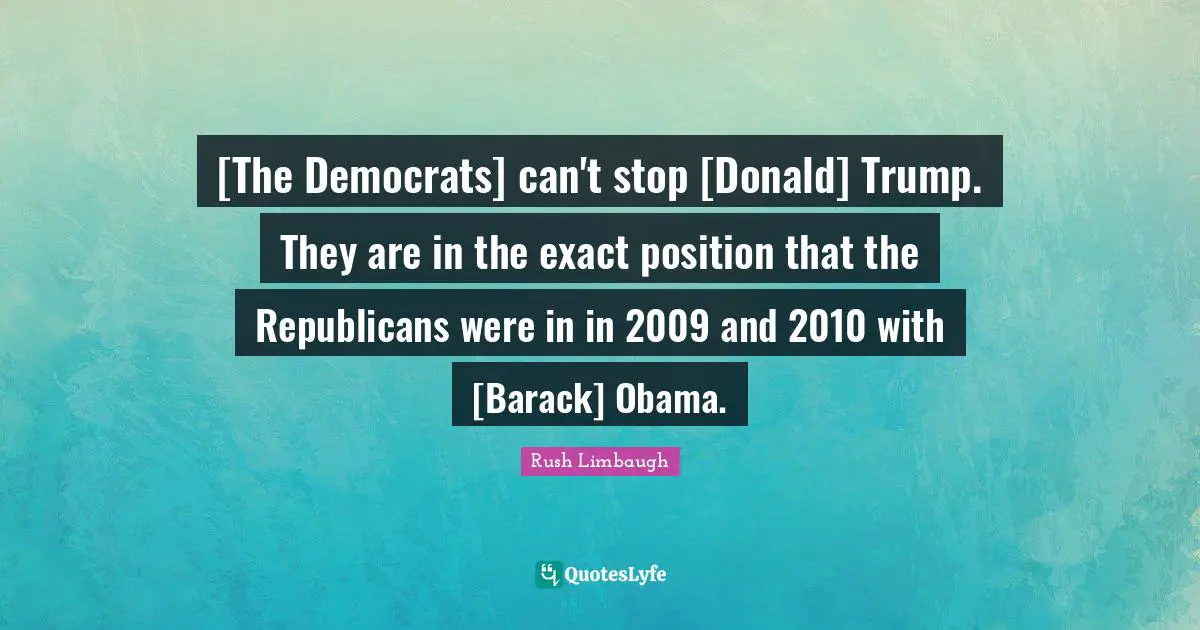 [The Democrats] can't stop [Donald] Trump. They are in the exact position that the Republicans were in in 2009 and 2010 with [Barack] Obama.
