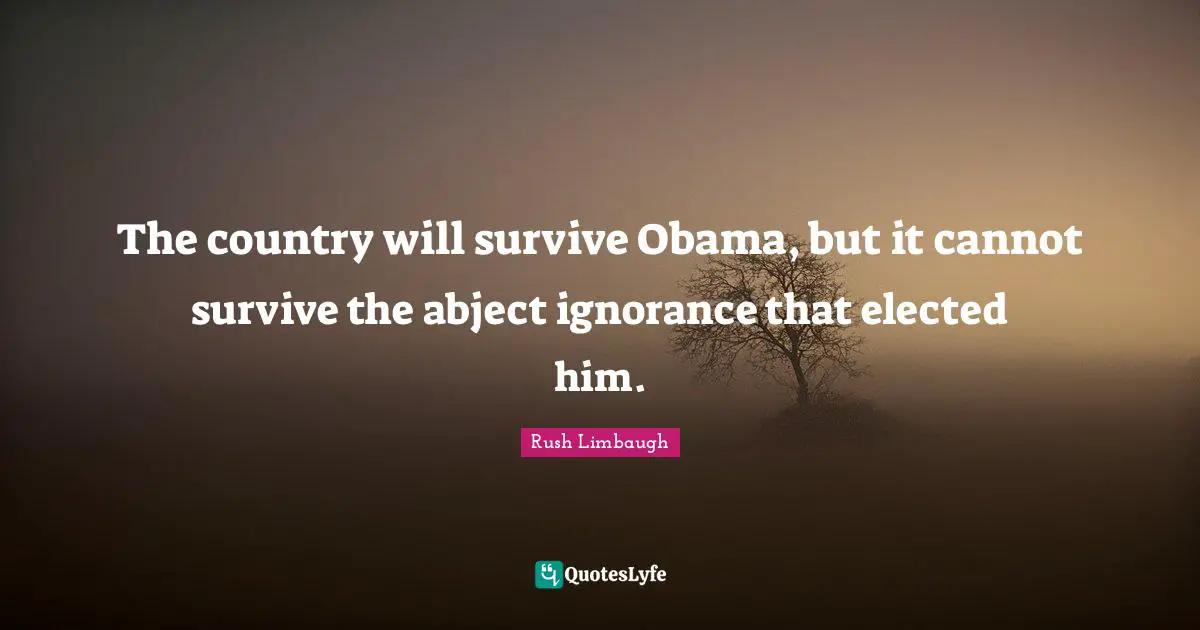 J. H. Rush Quotes: "The country will survive Obama, but it cannot survive the abject ignorance that elected him."