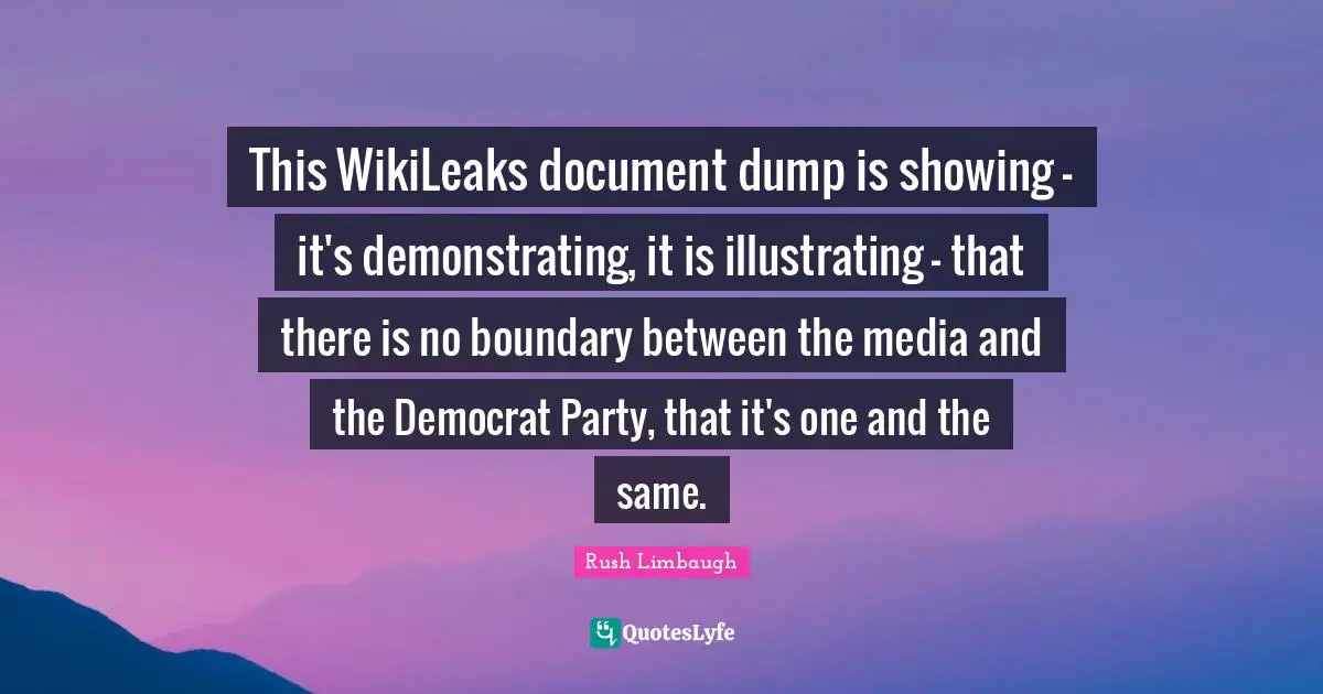 This WikiLeaks document dump is showing - it's demonstrating, it is illustrating - that there is no boundary between the media and the Democrat Party, that it's one and the same.