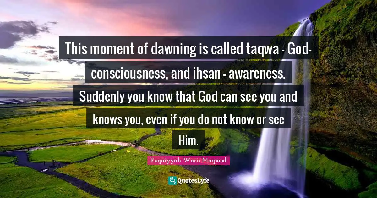 This moment of dawning is called taqwa - God-consciousness, and ihsan - awareness. Suddenly you know that God can see you and knows you, even if you do not know or see Him.