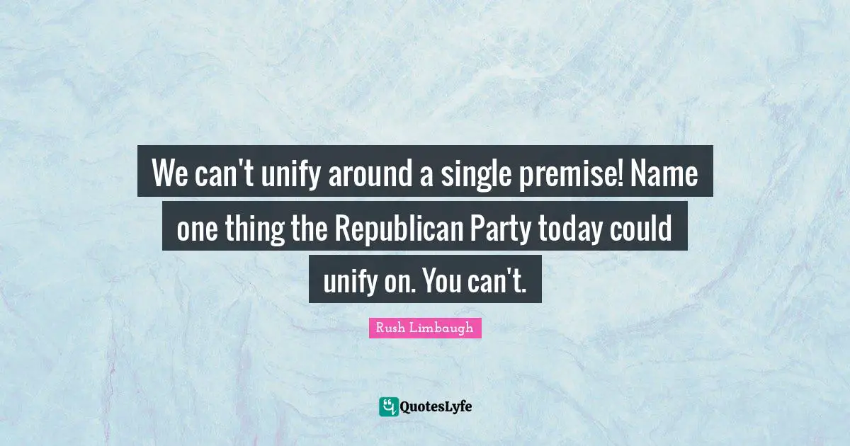 We can't unify around a single premise! Name one thing the Republican Party today could unify on. You can't.