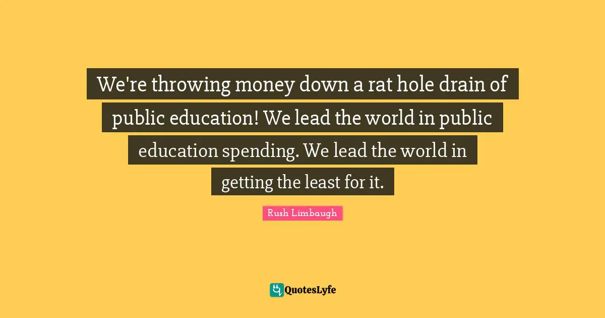 We're throwing money down a rat hole drain of public education! We lead the world in public education spending. We lead the world in getting the least for it.