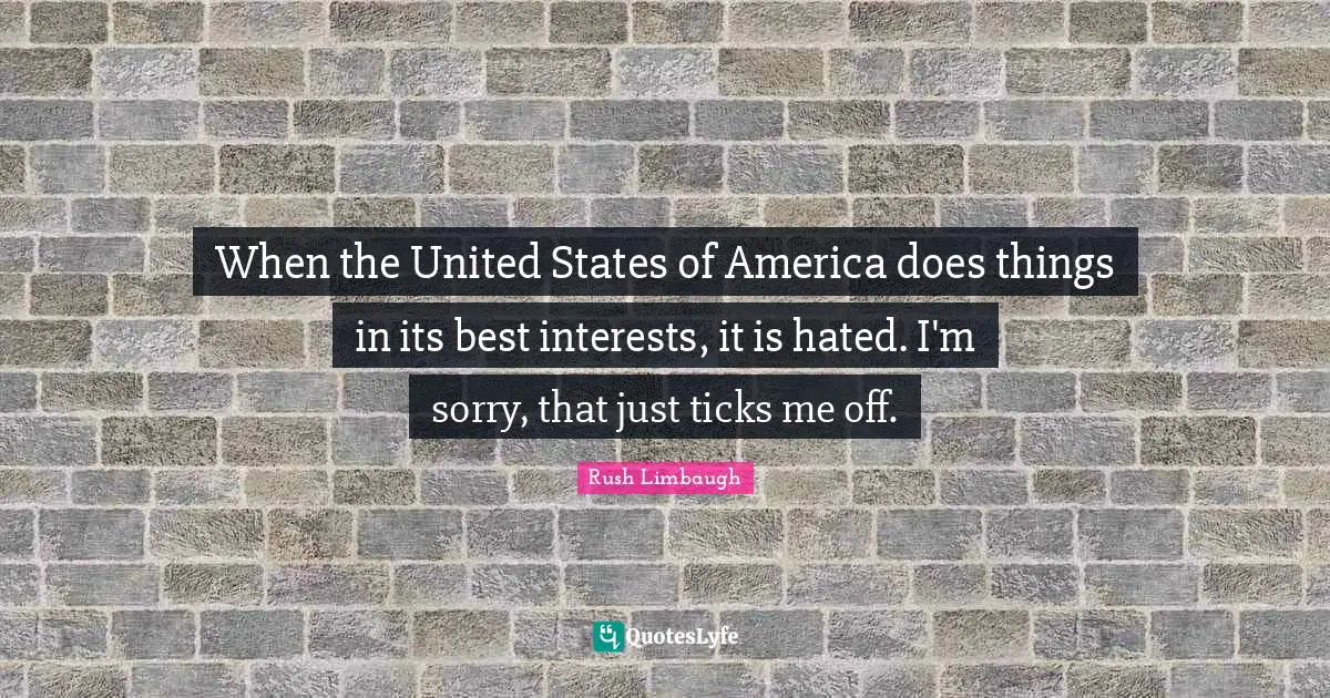 When the United States of America does things in its best interests, it is hated. I'm sorry, that just ticks me off.