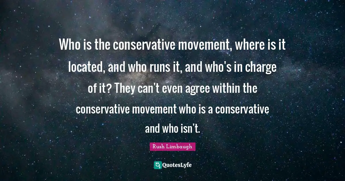 Who is the conservative movement, where is it located, and who runs it, and who's in charge of it? They can't even agree within the conservative movement who is a conservative and who isn't.
