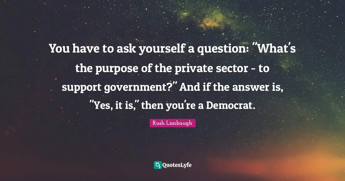 You have to ask yourself a question: "What's the purpose of the private sector - to support government?" And if the answer is, "Yes, it is," then you're a Democrat.