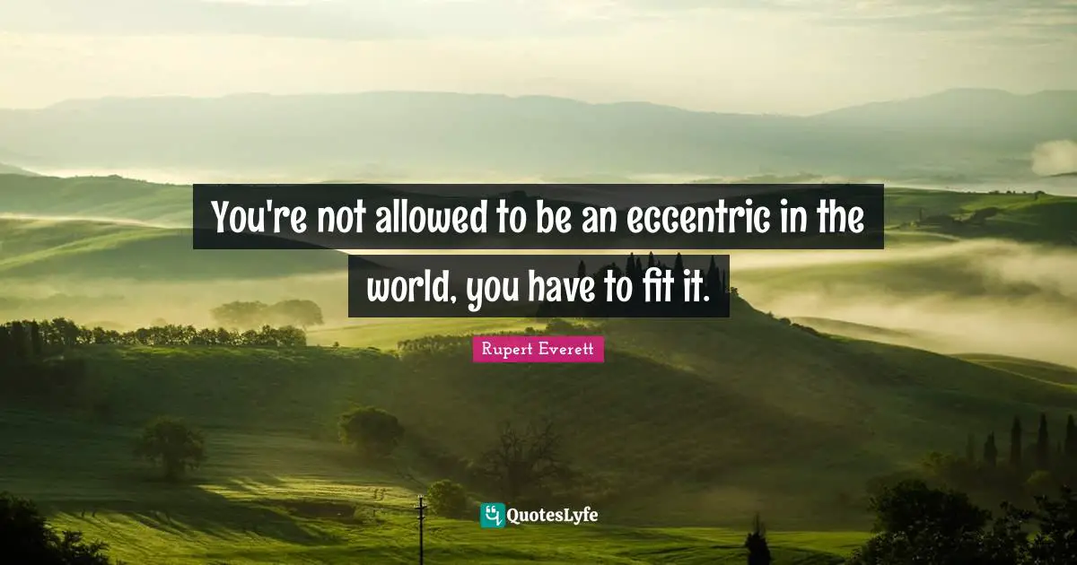 You're not allowed to be an eccentric in the world, you have to fit it.