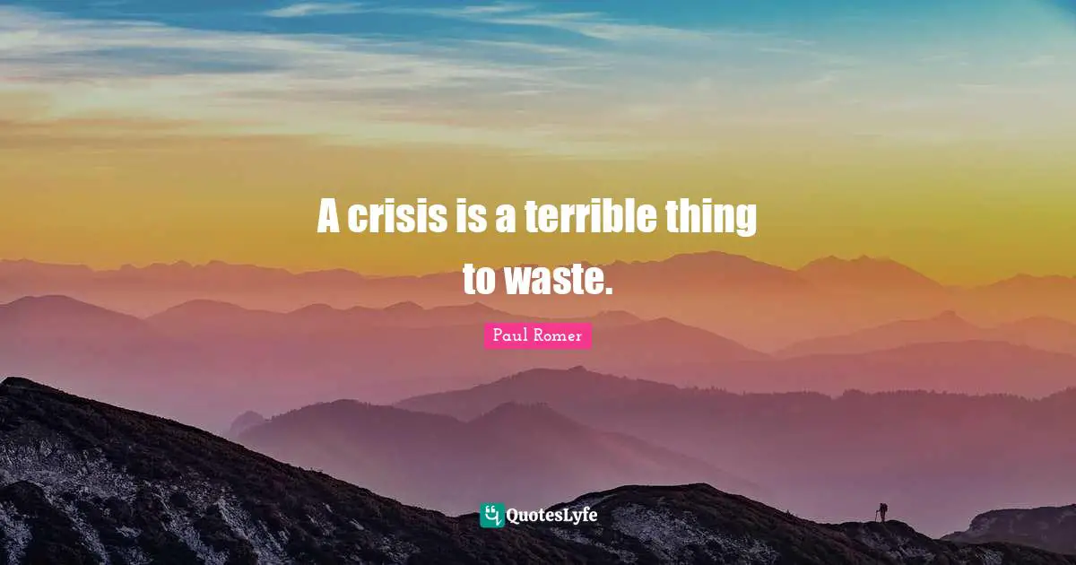 A crisis is a terrible thing to waste.
