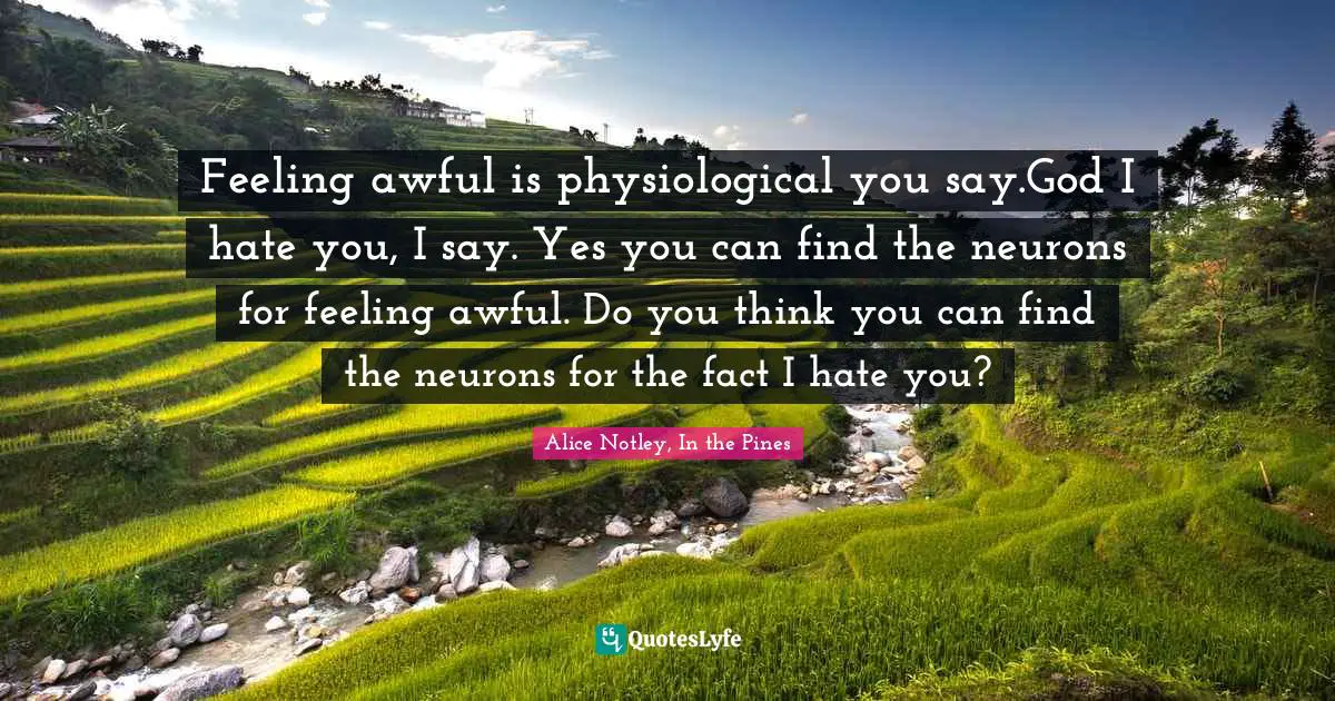 Feeling awful is physiological you say.God I hate you, I say. Yes you can find the neurons for feeling awful. Do you think you can find the neurons for the fact I hate you?
