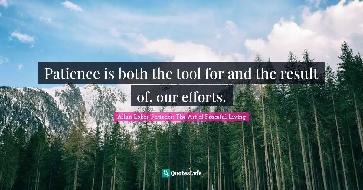 Patience is both the tool for and the result of, our efforts.