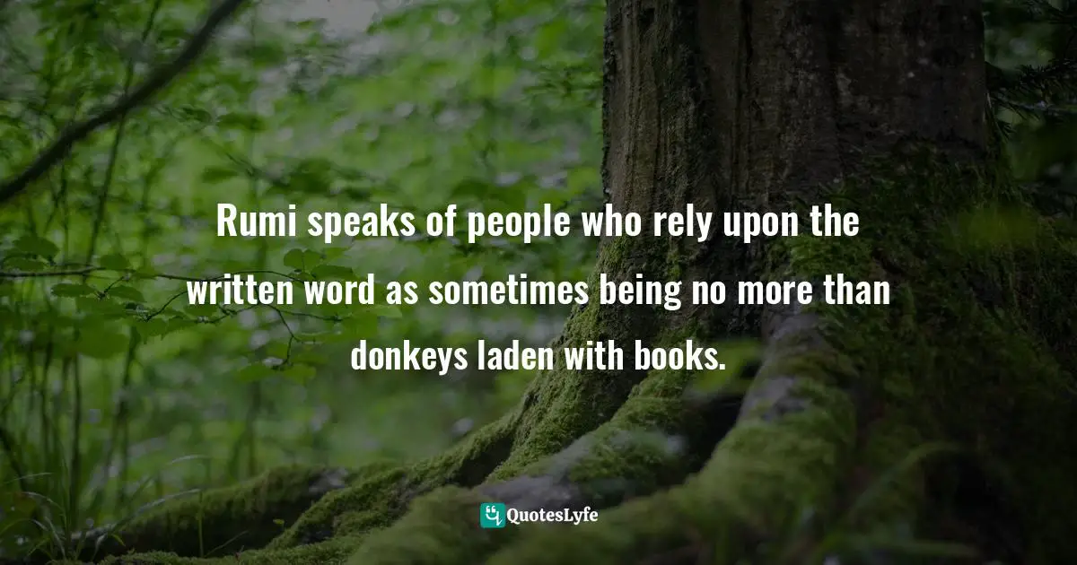 Rumi speaks of people who rely upon the written word as sometimes being no more than donkeys laden with books.