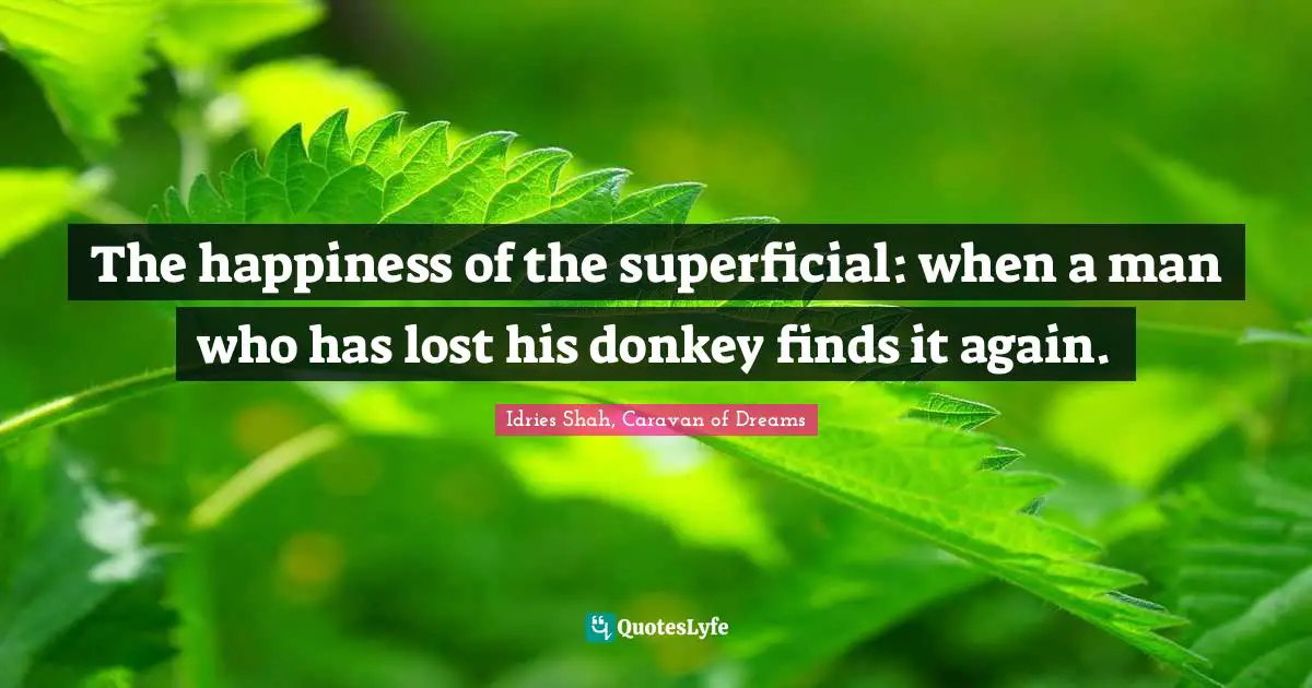 The happiness of the superficial: when a man who has lost his donkey finds it again.