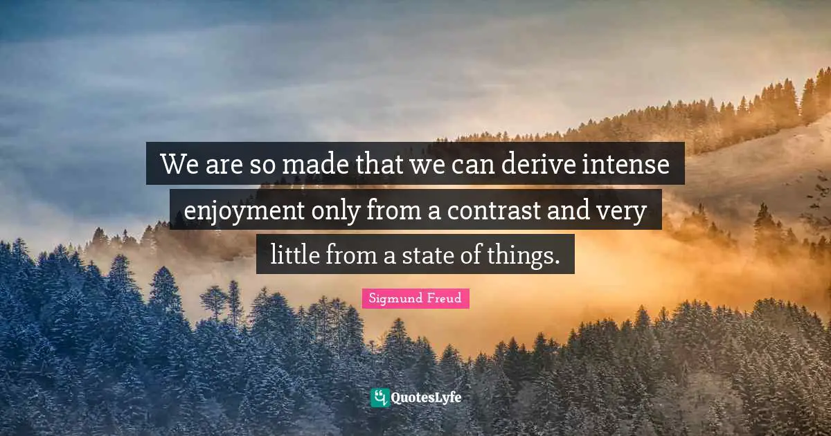 We are so made that we can derive intense enjoyment only from a contrast and very little from a state of things.