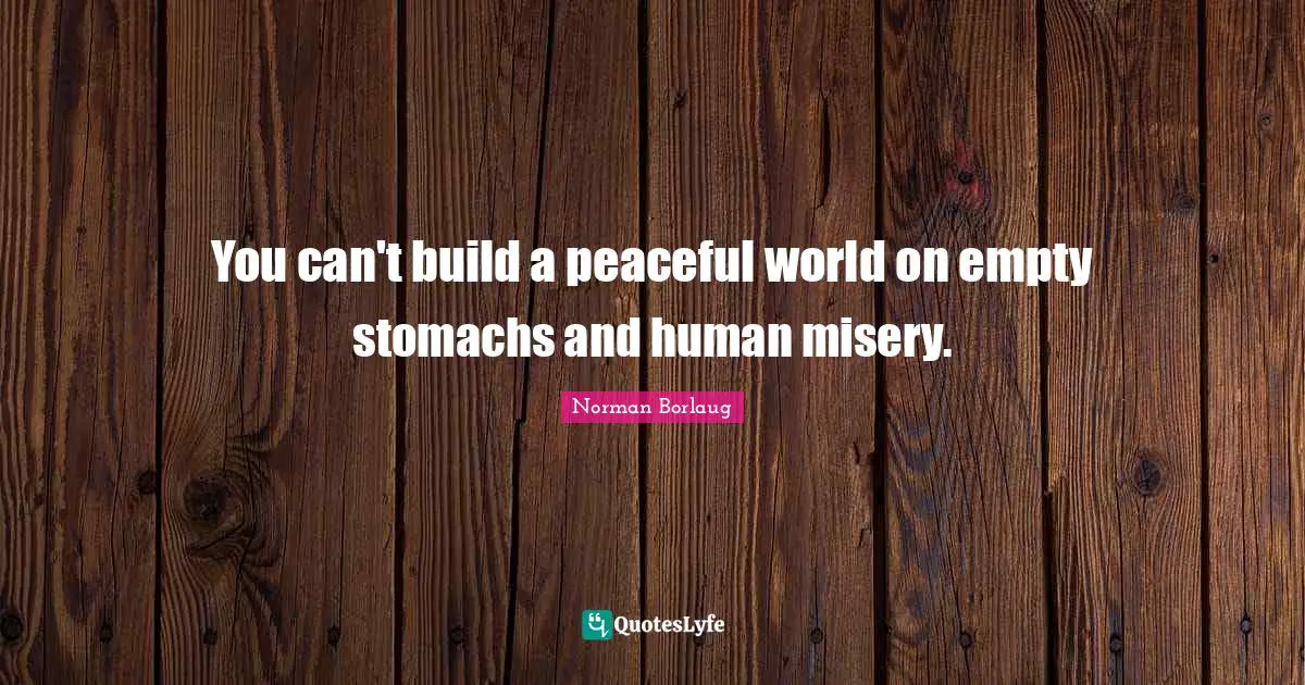 You can't build a peaceful world on empty stomachs and human misery.