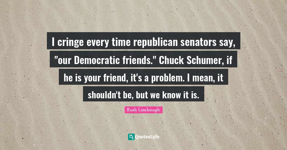 I cringe every time republican senators say, "our Democratic friends." Chuck Schumer, if he is your friend, it's a problem. I mean, it shouldn't be, but we know it is.