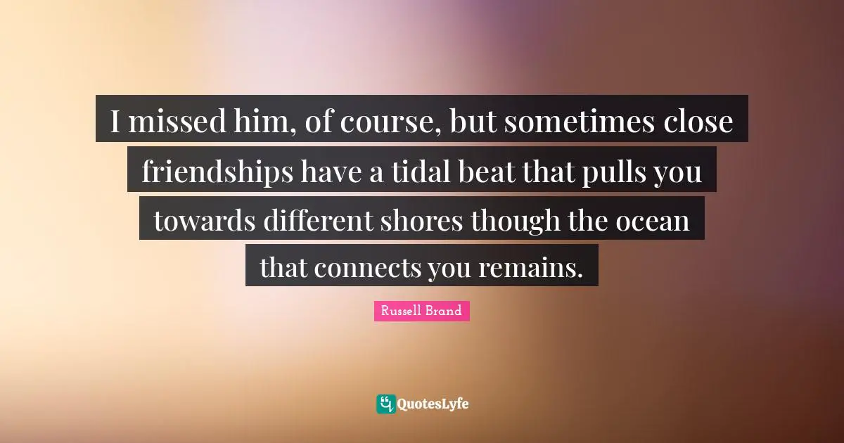 I missed him, of course, but sometimes close friendships have a tidal beat that pulls you towards different shores though the ocean that connects you remains.