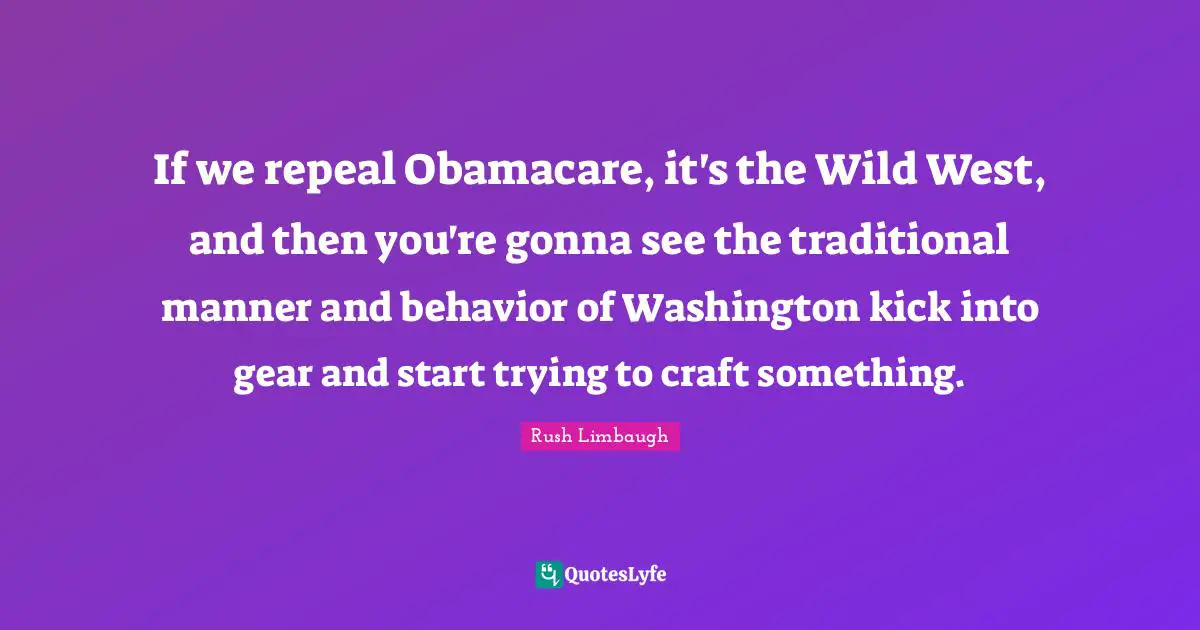 If we repeal Obamacare, it's the Wild West, and then you're gonna see the traditional manner and behavior of Washington kick into gear and start trying to craft something.
