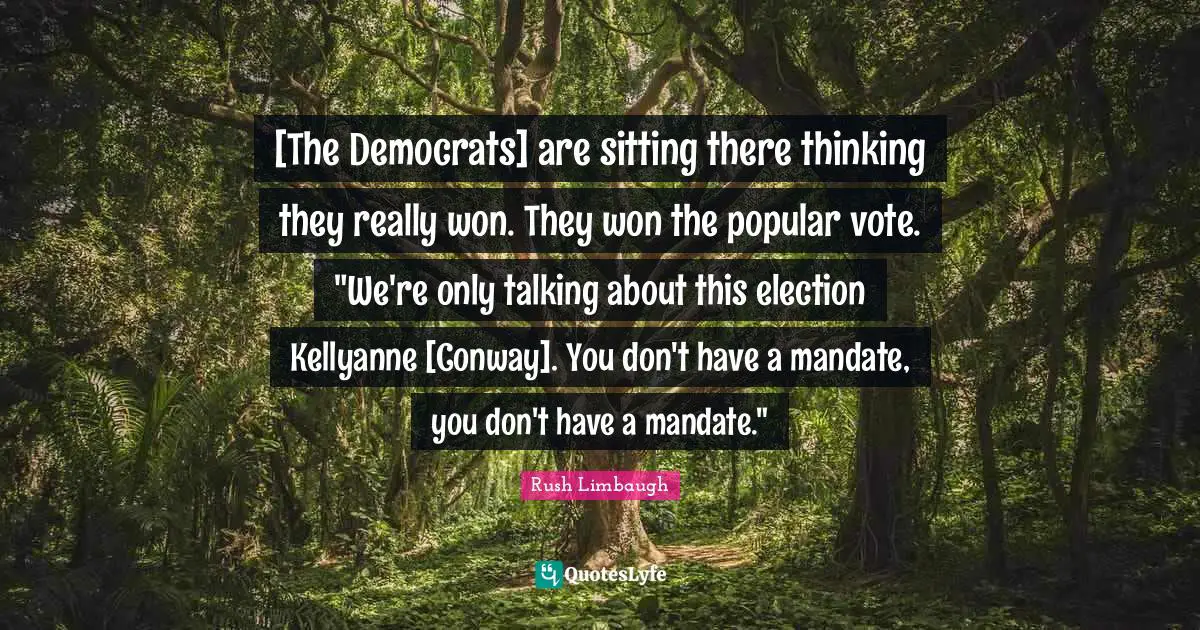 [The Democrats] are sitting there thinking they really won. They won the popular vote. "We're only talking about this election Kellyanne [Conway]. You don't have a mandate, you don't have a mandate."
