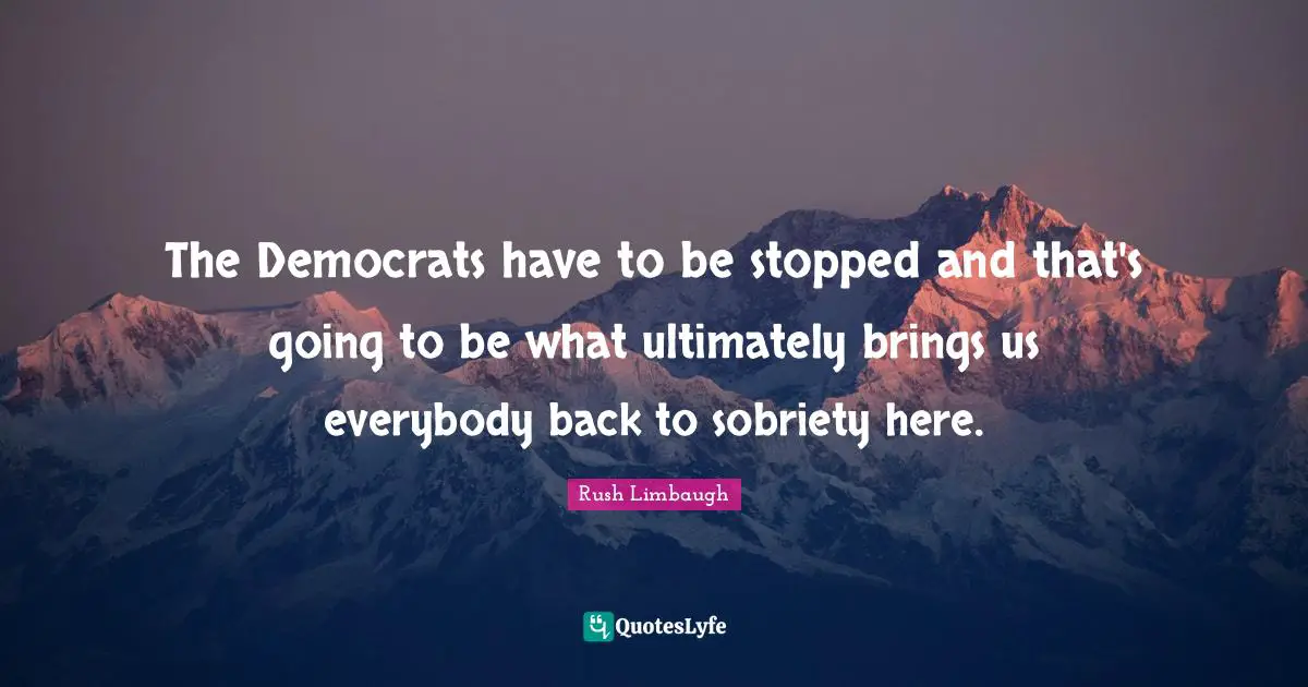 The Democrats have to be stopped and that's going to be what ultimately brings us everybody back to sobriety here.