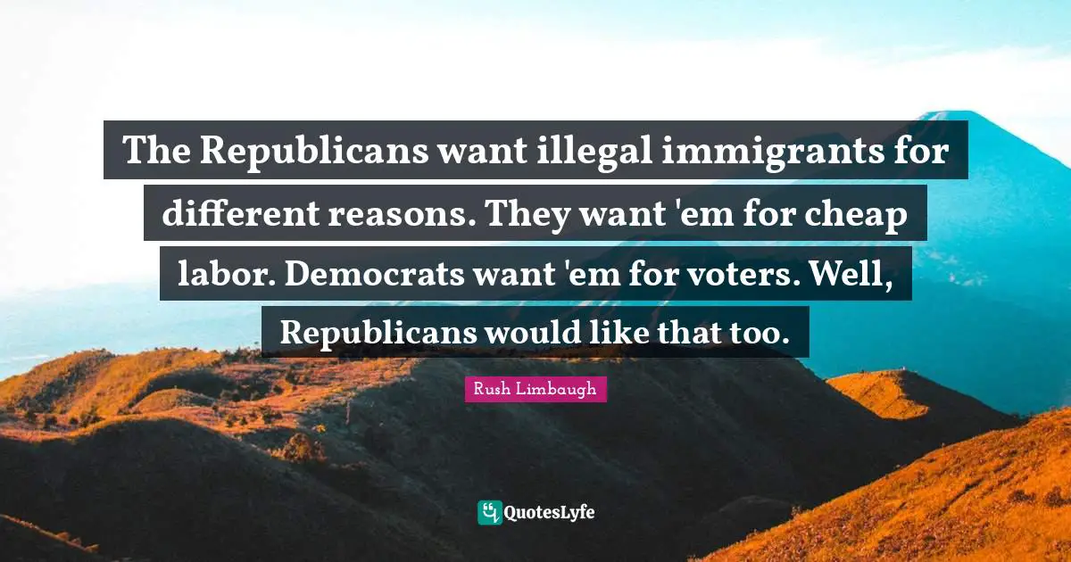 The Republicans want illegal immigrants for different reasons. They want 'em for cheap labor. Democrats want 'em for voters. Well, Republicans would like that too.