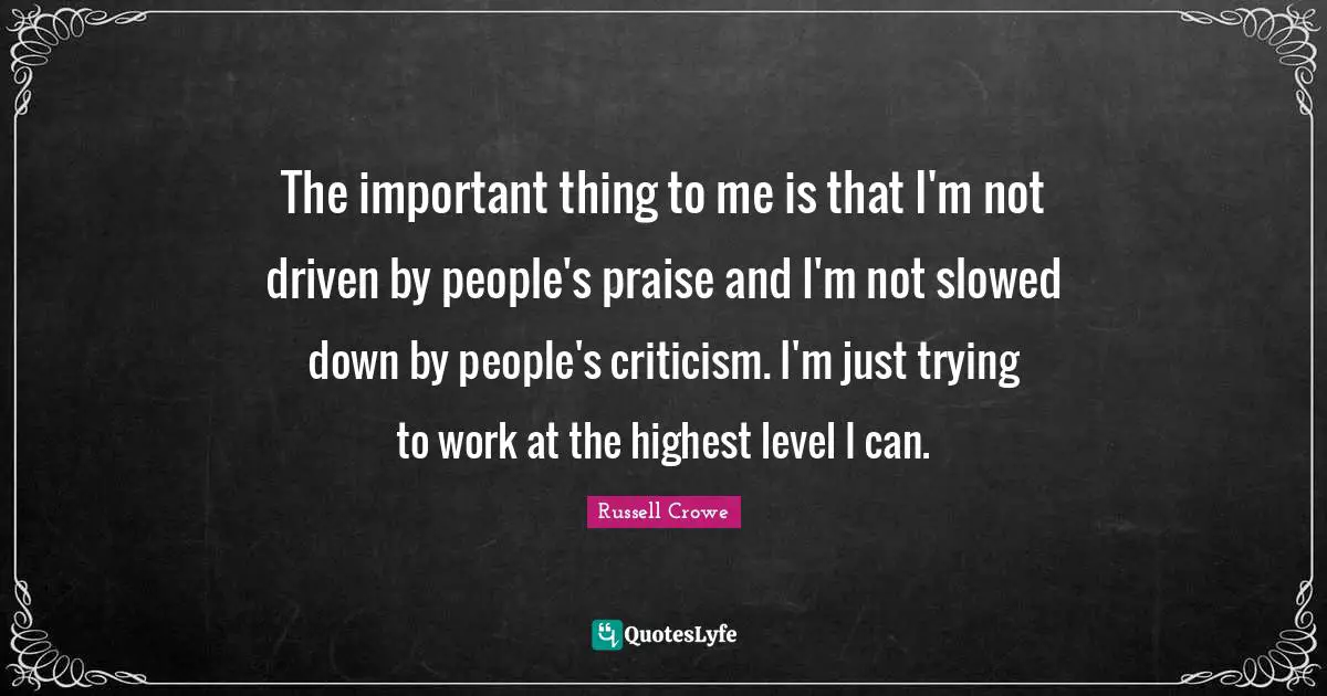The important thing to me is that I'm not driven by people's praise and I'm not slowed down by people's criticism. I'm just trying to work at the highest level I can.