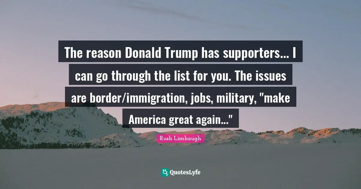 The reason Donald Trump has supporters... I can go through the list for you. The issues are border/immigration, jobs, military, "make America great again..."