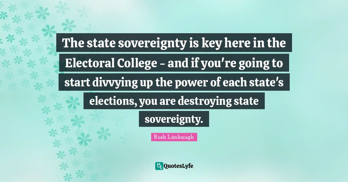 The state sovereignty is key here in the Electoral College - and if you're going to start divvying up the power of each state's elections, you are destroying state sovereignty.