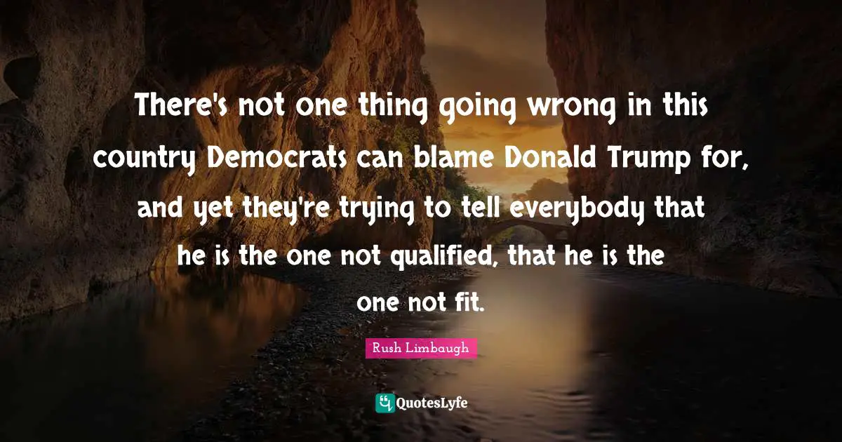 There's not one thing going wrong in this country Democrats can blame Donald Trump for, and yet they're trying to tell everybody that he is the one not qualified, that he is the one not fit.