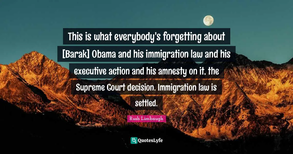This is what everybody's forgetting about [Barak] Obama and his immigration law and his executive action and his amnesty on it, the Supreme Court decision. Immigration law is settled.