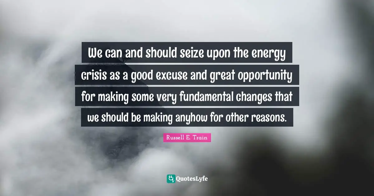 We can and should seize upon the energy crisis as a good excuse and great opportunity for making some very fundamental changes that we should be making anyhow for other reasons.