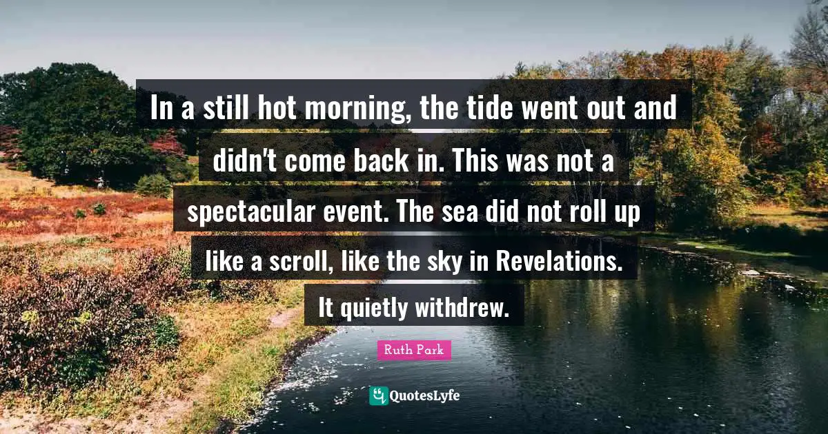 In a still hot morning, the tide went out and didn't come back in. This was not a spectacular event. The sea did not roll up like a scroll, like the sky in Revelations. It quietly withdrew.